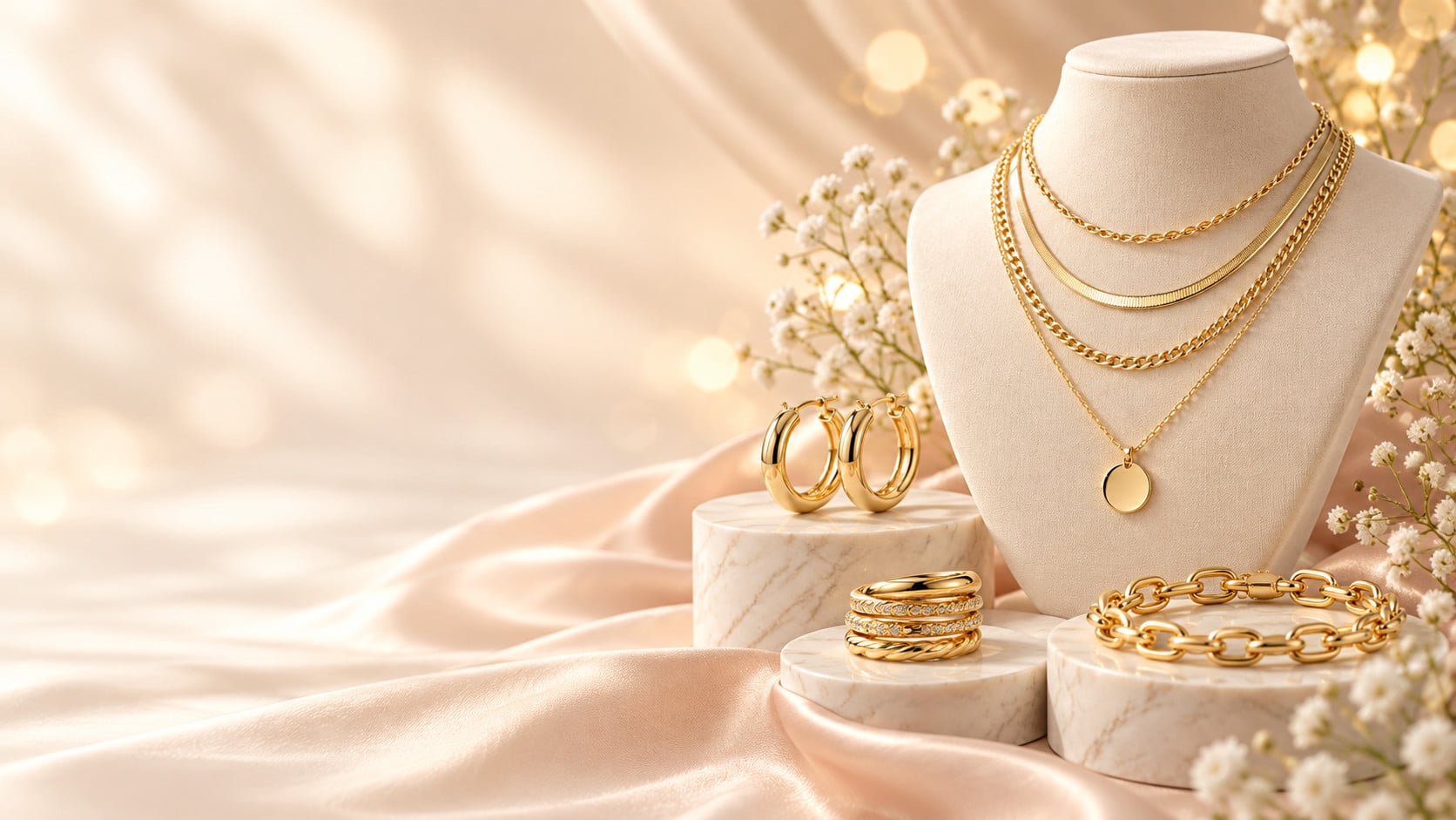 Lucienne layered necklace on a display bust
